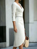 Spring and Autumn Women's Clothing, Solid Color V-Neck Slit Dress, Elegant and Slim-Fitting French-Style Dress for Work
