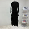 Royal Blue Pleated French Women's Dress Chic Ruffled Irregular Tie Design Long Sleeve Clothing 2DB3939