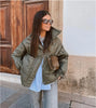 Quilted coat for women Quilted Jacket With Ties beige drawstring high neck pocket clip cotton jacket for women