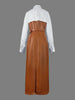 Womens Dresses Shirt PU Skirt Autumn Buttons Long Sleeve Patchwork Pocket Skinny Belted Lapel Female Midi Dress