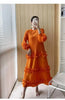 Elegant Women Pleated Dress O Neck 3D Floral Long Sleeves Fungus Spliced Design A-line Dresses Party 2AA1375