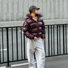 Solid Glossy Zipper Hooded Coats Women's Warm Elastic Waist Pleated Short Cotton Jacket Winter Lady High Street Outwear