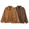 Women's Bomber Jacket Autumn Suede Crop Outerwears Khaki Darkkhaki Coats Coats & Jackets Chic Long Sleeve Tops