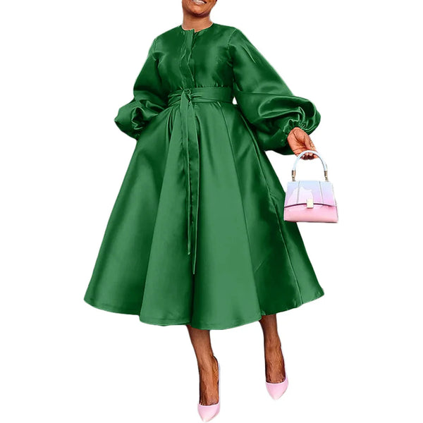 African Party Evening Dresses for Women Elegant Autumn Long Lantern Sleeve O-neck Midi Dress Birthday Dress for Women S-3XL