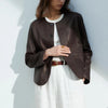 Women's Autumn Clothing European Sheepskin Casual O-Neck Single-Breasted Coffee Litchi Stria Genuine Leather Jacket