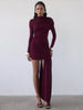 Irregular Draped Ruched Sexy Mini Dress Women Gown Elegant Turtleneck Long Sleeve High Waist Pleated Club Party Dress