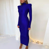 Shoulder Padded Long Sleeve Bodycon Green Party Club Maxi Long Dress Spring Autumn Women Elegant Clothes