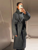 Women's Elegant Long Woolen Coat Chic Casual Stand Collar Lace-up Overcoat Winter Daily Commuting Outerwear