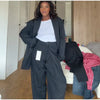 Chic Women's Double Breasted Blazer Top Contrast Stchiting Loose Fit Formal Casual Outerwear Suit Jacket Outfit