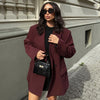 Women's Red Blazers Office Wear Woman Elegant Burgundy Fitted Outerwears Chic Suit Jacket Women's Blazer