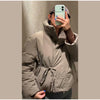 Casual Solid Lace Up Cotton Jacket Women Stand Collar Long Sleeve Pocket Warm Thick Jackets Autumn Winter Lady Outerwear