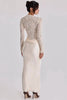 Off Shoulder Lace Satin Maxi Dress Women Elegant Long Sleeve Ruched Bodycon Mermaid Evening Club Party Formal Dress