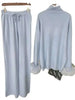 2 Pieces Sets For Women High Neck Loose Sweater With Fox Fur Cuffs Wide Leg Trousers Spring Winter 2DB1757
