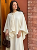 Women Beige Pleated Cape Set Loose Long Sleeved Ruffles Blouse A-line Maxi Flowy Skirt Chic Formal Evening Party Outfit