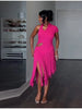 Vintage Chic Dress Stylish Ruched Fringe Women Knit Gown Designers Glamorous Elegant Modest Female Spring Outfits