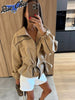 Elastic Drawstring Waist Jackets Women Casual Stand Collar Long Sleeves Cropped Trench Outerwear Lady Autumn Daily Windbreaker