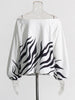 Casual Printing Two Piece Sets For Women Slash Neck Lantern Sleeve Tops High Waist Pant Loose Set Female