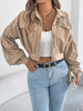 Corduroy Shacket for Women Fall Winter Short Lapel Jacket Long Sleeve with Mock Pockets & Single Button Casual Outerwear