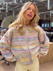 Hooded Rainbow Striped Knitted Cardigan Colorful Drop Shoulder Zipper Pockets Loose Sweater Autumn Women Sweet Casual Coat