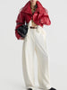 Edgy Faux Leather Cropped Jacket for Women Lapel Snap Button Irregular Pleated Ruffle Hem Long Sleeve Biker Coat