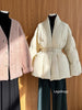 Lagabogy Winter Belt Waist-Tight Elegant Warm 90% White Duck Down Jacket Female Long Sleeve Solid Color V-neck Puffer Coat