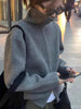 Grey double zipper turtleneck knitted cashmere cardigan women's autumn and winter thickened 100% pure wool with sweater coat