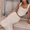 Elegant Women 2 Piece Dress Set Maxi Wedding Guest Dress Lace Up Crop Top and Maxi Skirt Set Formal Event Dress