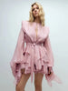 Sexy O Neck Long Sleeve Ruffles Folds A-line Dress Women Hollow Out Lace Up High Waist Mini Dresses Evening Party Cocktail