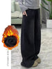 Womens Jeans Y2k Jeans Flared Trousers Black Gray Straight Leg Winter Warm Fleece Lined Loose Fit High Waist Wide Leg