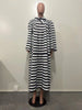 Vintage Women Striped Bowknot Collar Long Sleeve High Waist Big Swing Babydoll Maxi Long Dress Vestidos Dresses