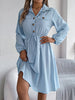 Autumn Winter Dresses for Women Casual Solid Color Button Tie Up Long Sleeved Shirt Dress Blue Green Black Red Woman Clothing