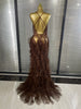 Sparkly Rhinestones Tassel Sheer Dress for Women Sexy V Neck Birthday Celebrate Event Outfit Singer Show Wear Photo Shoot Dress