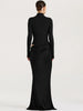 Turtleneck Satin Sexy Hollow Out Zipper Women Maxi Dress Black Patchwork Long Sleeve Slim Elegant Party Evening Dress