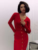 Elegant Evening Dress Women V Neck Long Sleeve Patchwork Button Slit Sweater Dresses Autumn Winter Knit Maxi Dress