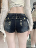 American Y2K Hole Denim Shorts Women Sexy Low-Waisted Skinny Mini Shorts Female Streetwear Short Jeans