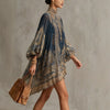 European and American Turtleneck Printed Chiffon Dress Loose Vacation Style Shawl Long-Sleeved Women's Dress