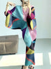 Pleated Batwing Sleeves Dress For Women's Autumn High End And Relaxed Print V-neck Holiday Dresses 17G1980