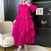 Royal Blue Pleated French Women's Dress Chic Ruffled Irregular Tie Design Long Sleeve Clothing 2DB3939