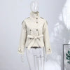 Women's Pink Belted Jacket Stand Collar Double Breasted Long Sleeve Slim Trench Coat Casual High Street Jackets