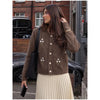 Chic Embroidery Pink Lace Up Woman Short Coat Casual Long Sleeves V Neck Jacket Autumn Lady Commuter Street Outerwear