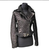 Leather PU Snake-skin Imitation Jacket Turn Down Collar Biker Moto High Street Zip-up PU Short Coat for Women's Winter Autumn