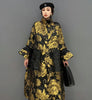 Gold Flowers Jacquard Korean Style Woman Winter Loose Fit Chic Dress Big Size Turtleneck Girls Unique Casual Robe JJXD679