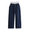 Women 2 Piece Set Denim Pullover Sweatshirts & Vintage High Elastic Waist Trousers Feamle Chic Lady Pants Set