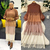 Tassel Patchwok Color Block Dress for Women Pleated Puff Sleeve Mid-calf Dresses Female Autumn
