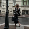 Chic Pu Leather Women's Jackets Skirts Suit Vintage Stand Collar Zipper Full Sleeve Outfits Female Autumn Lady Streetwears