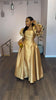 Puff Sleeve Elegant Dress for Women's Square Collar Gold Solid Pleated A-line Evening Party Cocktail Long Dresses