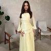 Women's Draped Design Solid Long Dress Casual Commute Waist Party Dresses Elegant O-neck Long Sleeve Evening Dress