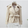 Women Lace Up Belt Trench Coat Chic Solid Lapel Full Sleeve Pocket Short Windbreaker Jacket Spring Lady Street Outerwear