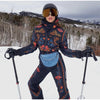 Winter Women's One‑piece Ski Suit Hooded Zipper Pocket Full Sleeve Coat Pant Suits Lady Warm Vacation Skiwear