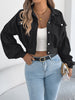 Corduroy Shacket for Women Fall Winter Short Lapel Jacket Long Sleeve with Mock Pockets & Single Button Casual Outerwear